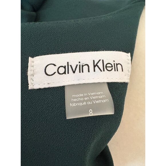 Calvin Klein NWT Puff Sleeve Midi Sheath Career Cocktail Dress Dark Green Size 8 - Picture 7 of 12